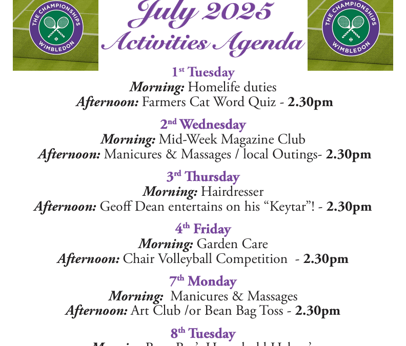 July 2025 – Activities Agenda – Lyndhurst